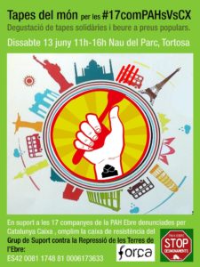 Lee más sobre el artículo Tapes solidàries en suport a les #17comPAHsVsCX. #13J Nau del Parc #Tortosa